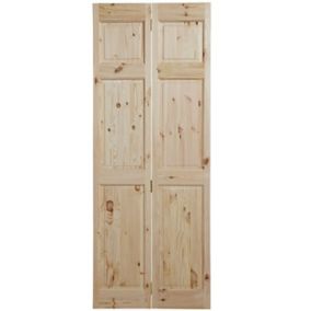 6 panel Unglazed Victorian Unfinished Knotty pine Internal Bi-fold Door set, (H)1950mm (W)750mm