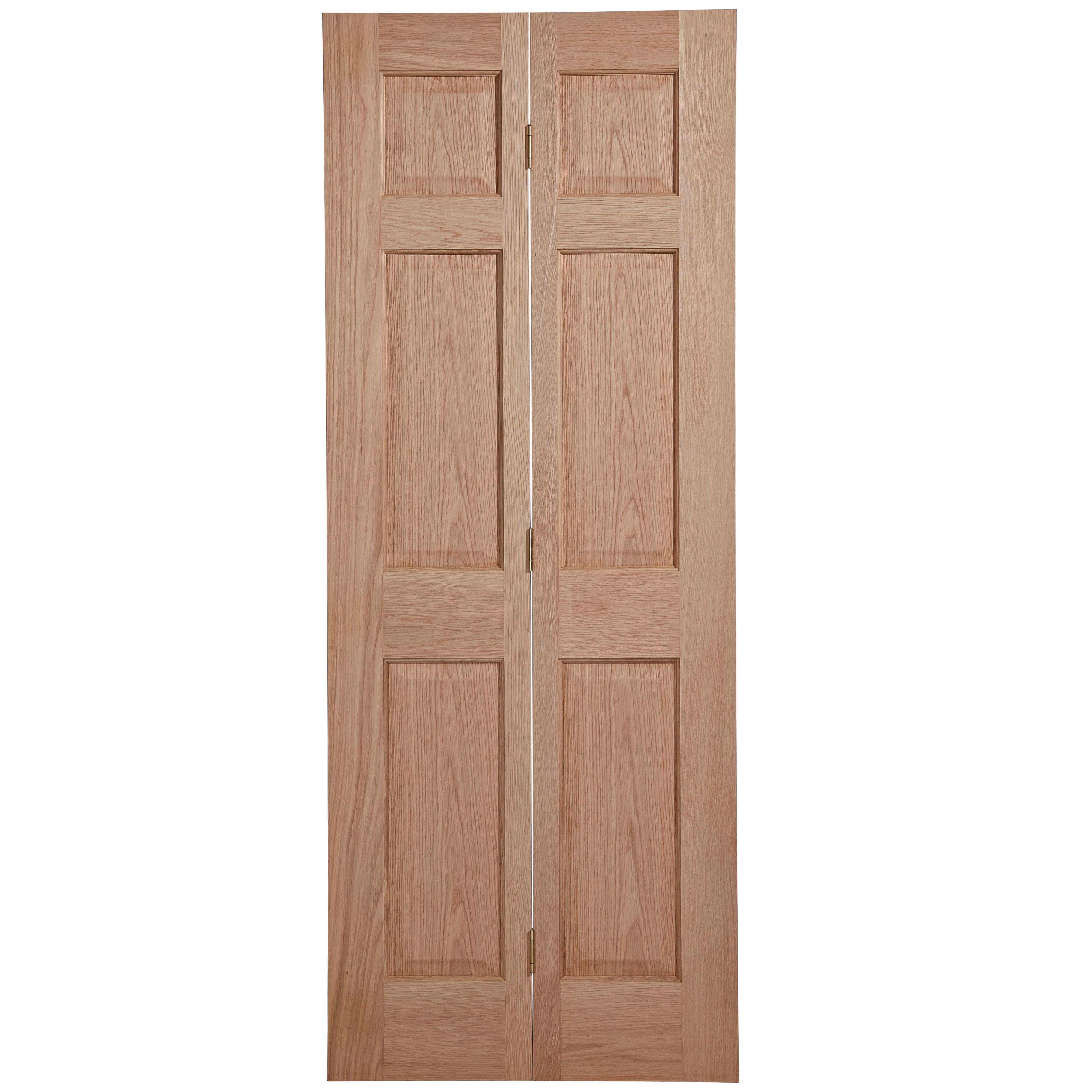 6 panel Unglazed Victorian White oak effect Timber Oak veneer Internal Bi-fold Door set, (H)1950mm (W)750mm