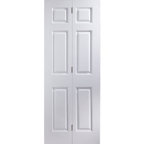 6 panel Unglazed White Woodgrain effect Internal Bi-fold Door set, (H)1950mm (W)750mm
