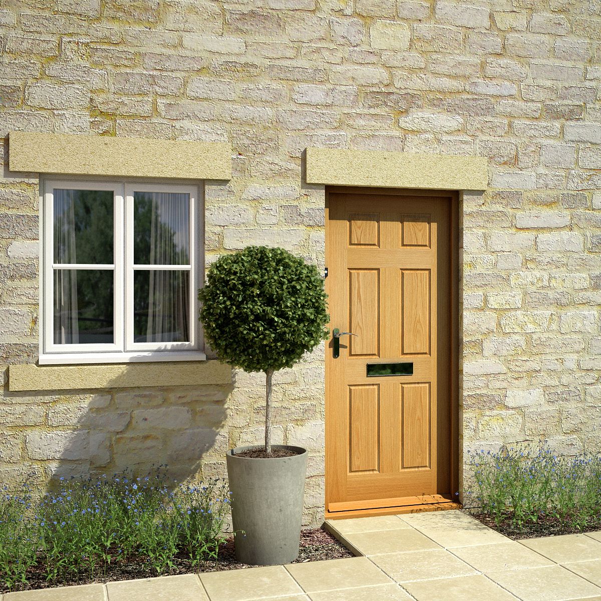 6 panel Unglazed Wooden White oak veneer External Front door, (H)1981mm (W)762mm