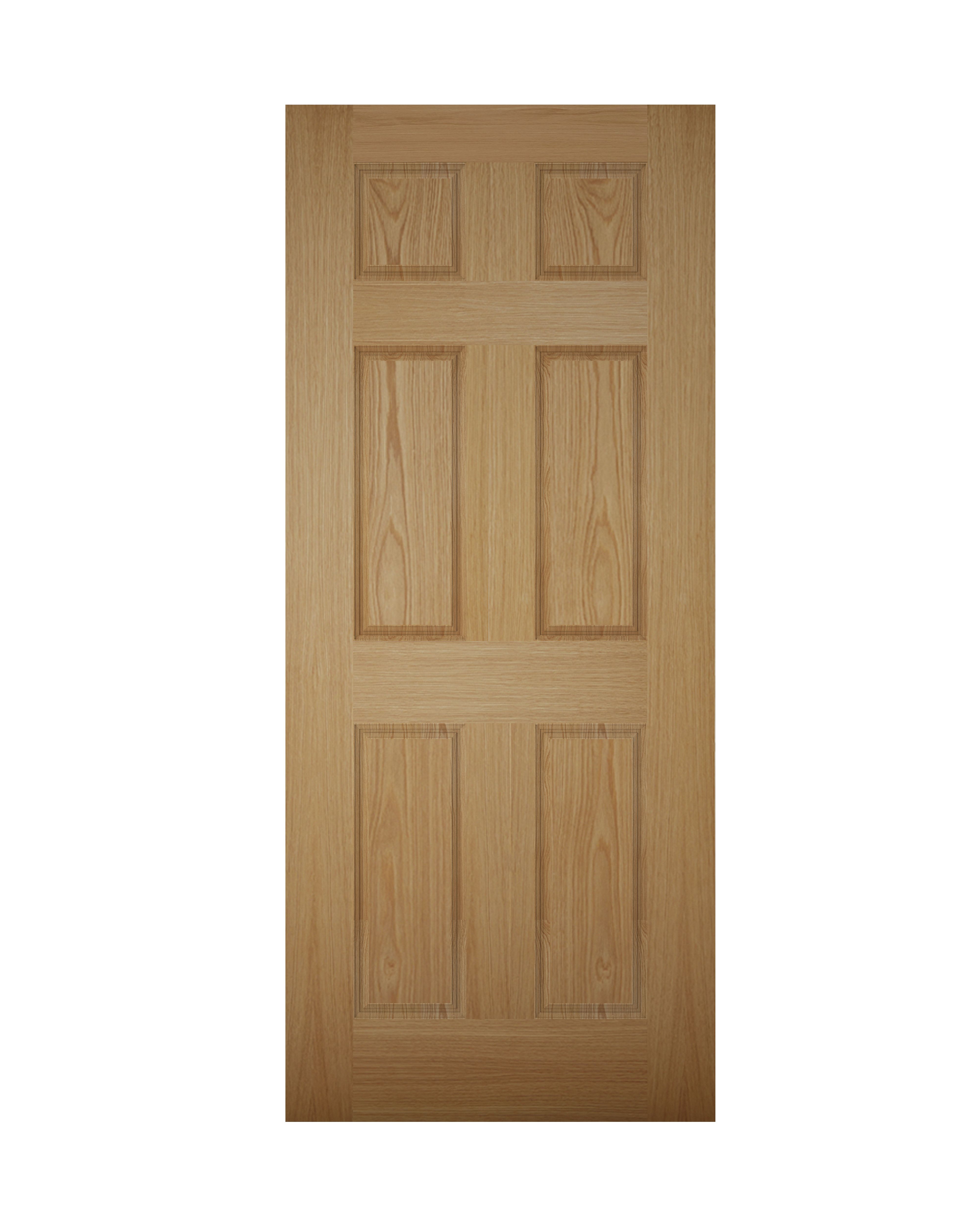 6 panel Unglazed Wooden White oak veneer External Front door, (H)1981mm (W)762mm