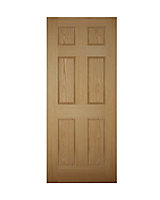 6 panel Unglazed Wooden White oak veneer External Front door, (H)1981mm (W)838mm