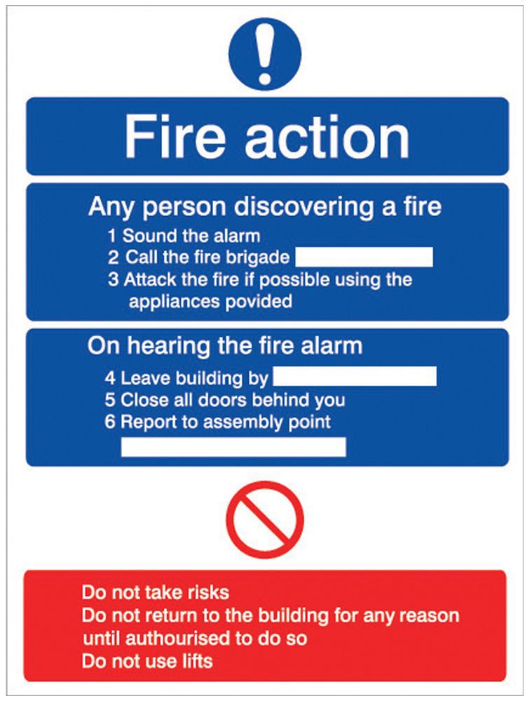 6 point Fire action Polyvinyl chloride (PVC) Safety sign, (H)200mm (W)150mm