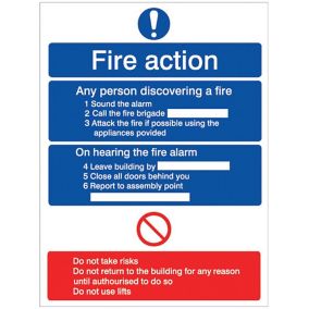 6 point Fire action Polyvinyl chloride (PVC) Safety sign, (H)200mm (W)150mm