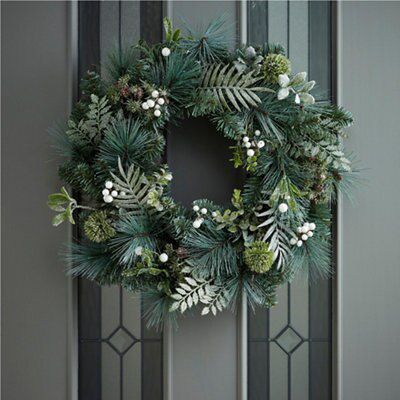 60cm Glitter effect Foliage Wreath - Mint green
