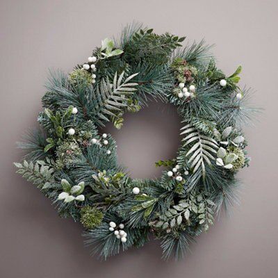 60cm Glitter effect Foliage Wreath - Mint green
