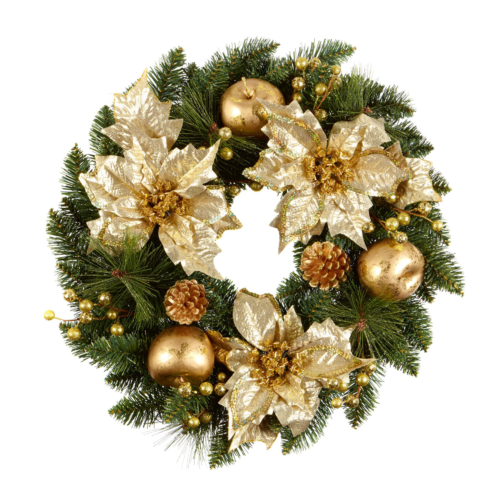 60cm Gold effect Poinsettia Christmas wreath | DIY at B&Q