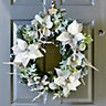 60cm White & silver effect Pre-lit Poinsettia Christmas wreath