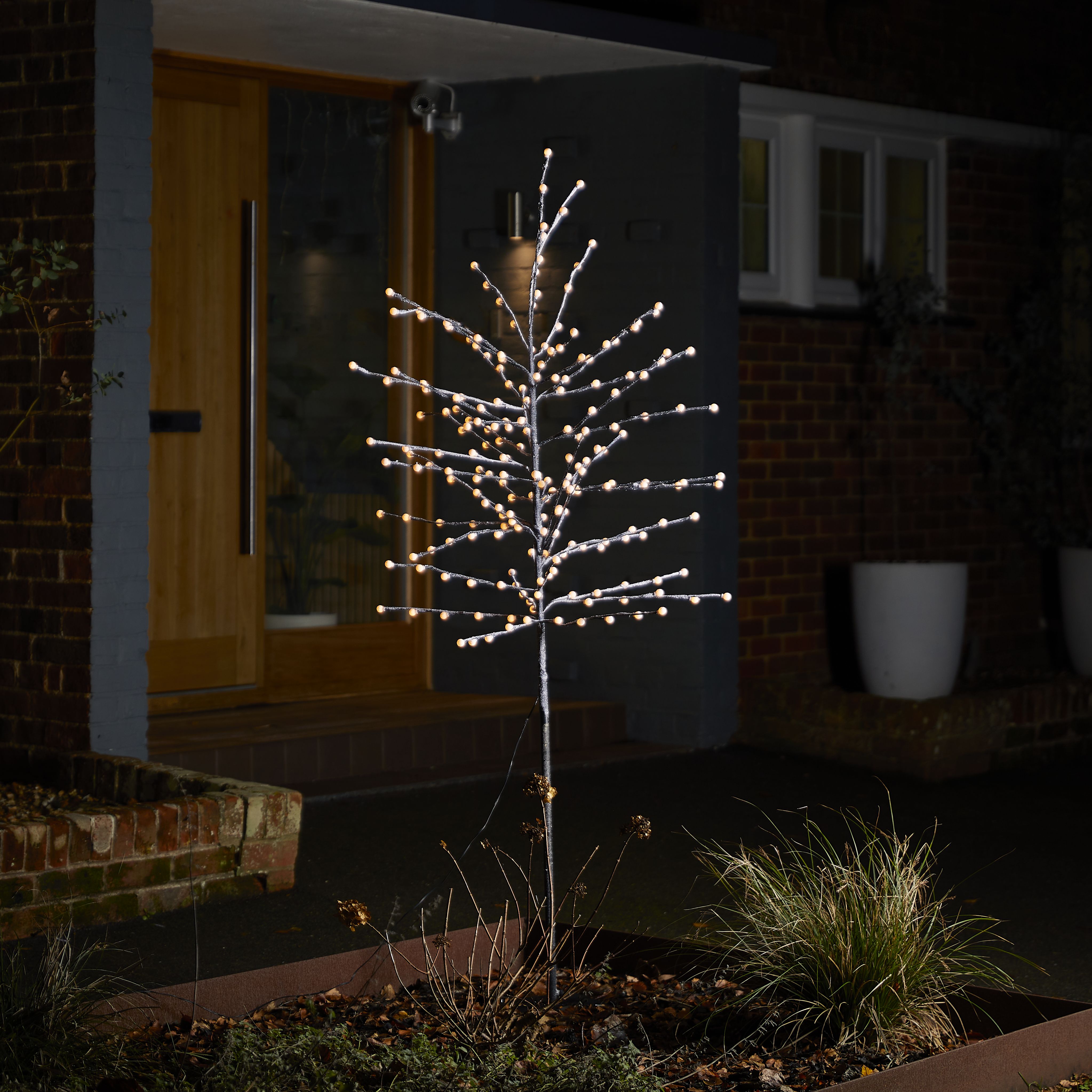 6ft Black Pre-lit Warm white LED Christmas berry tree | DIY at B&Q