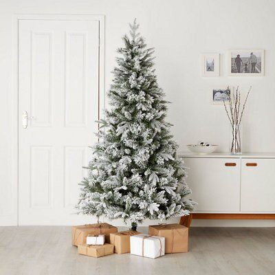 6ft Corbier Flocked effect Hinged Full Artificial Christmas tree - Green & white