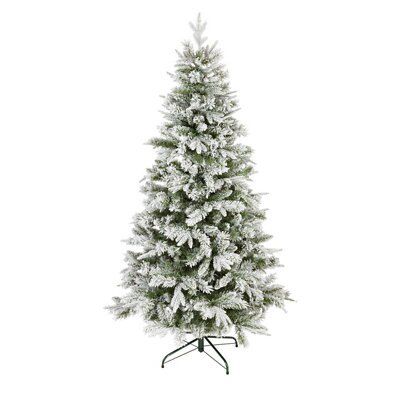 6ft Corbier Flocked effect Hinged Full Artificial Christmas tree - Green & white