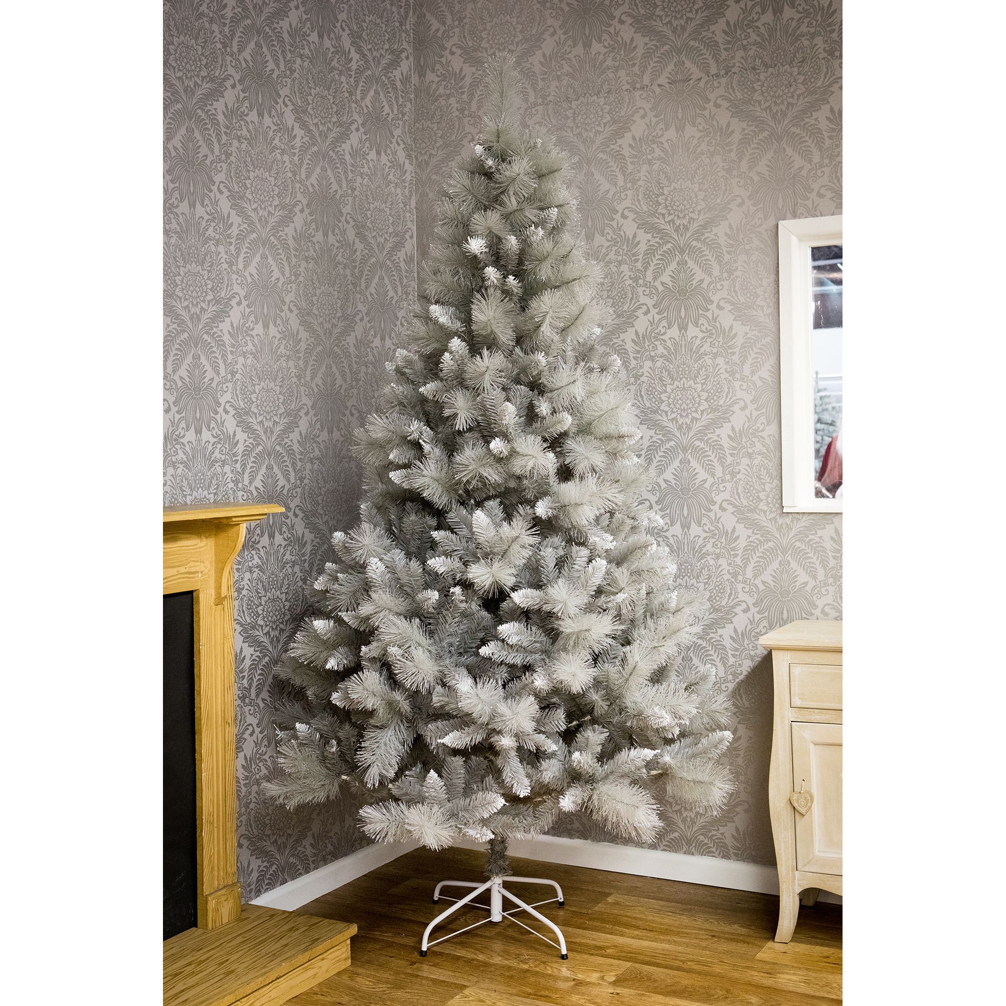 6ft Silver tipped Fir Grey Hinged Full Artificial Christmas tree