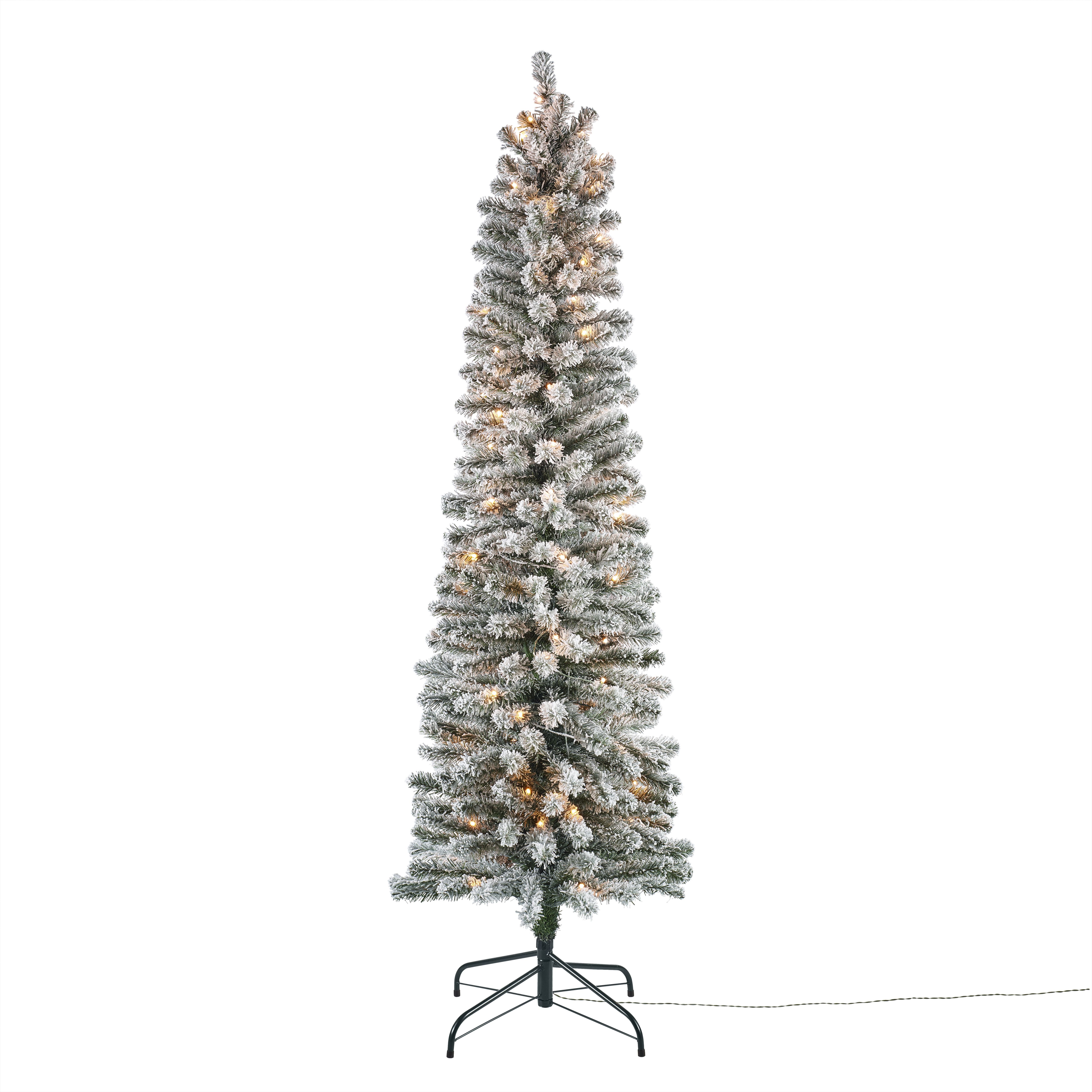 6ft Slim Olan Warm white LED Snowy Pre-lit Flocked effect Artificial christmas tree