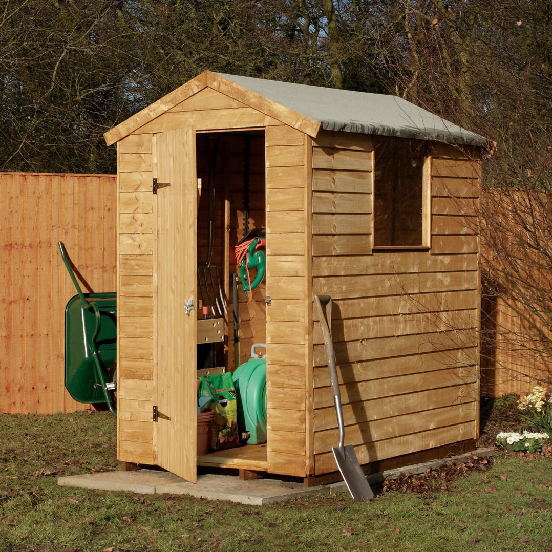 6x4 Larchlap Apex Roof Overlap Wooden Shed With Assembly Service Base ...