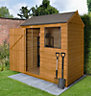 6x4 Reverse apex Dip treated Overlap Golden brown Wooden Shed with floor (Base included)