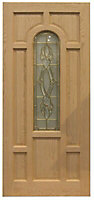 7 panel 1 Lite Henley Patterned Glazed Traditional Internal Door, (H)2125mm (W)907mm (T)44mm