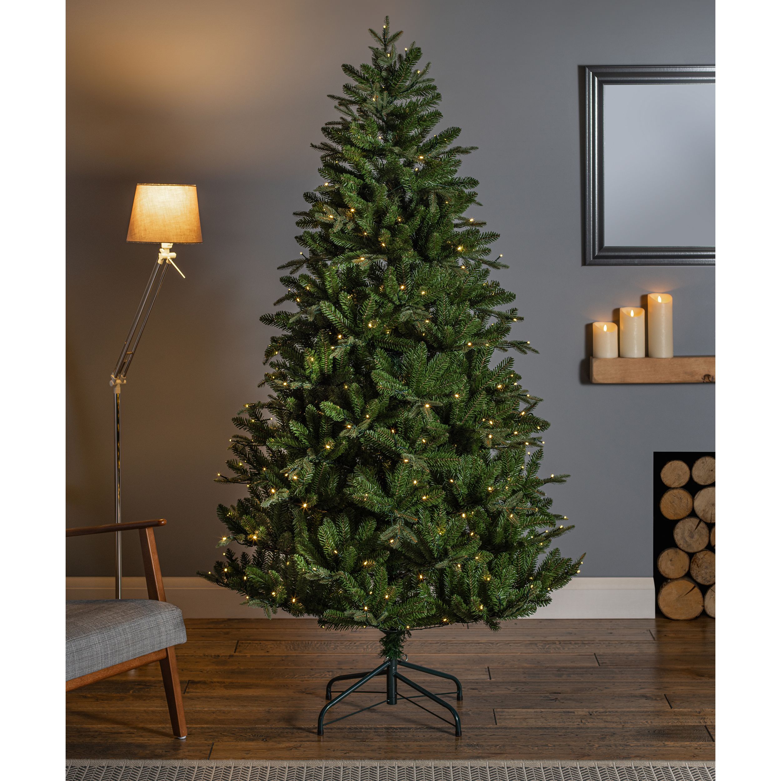 7ft Full Green Prelit Artificial Christmas tree DIY at B&Q