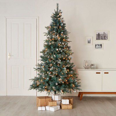 7ft Rokua Warm white LED Mint green glitter design Pre-lit Artificial Christmas tree