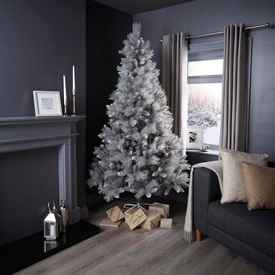 7ft Silver tipped Fir Grey Hinged Full Artificial Christmas tree