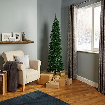 7ft Spruce pine Green Wrapped Slim Artificial Christmas tree