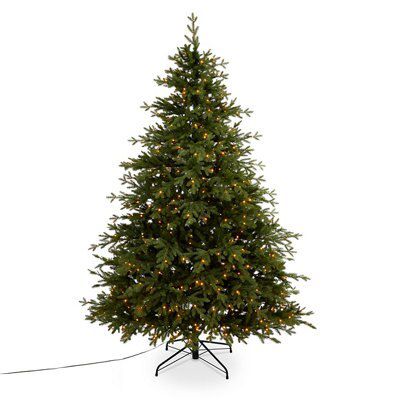 8ft Full Thetford Warm white LED Natural looking Pre-lit Artificial Christmas tree - Green