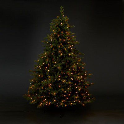 8ft Full Thetford Warm white LED Natural looking Pre-lit Artificial Christmas tree - Green