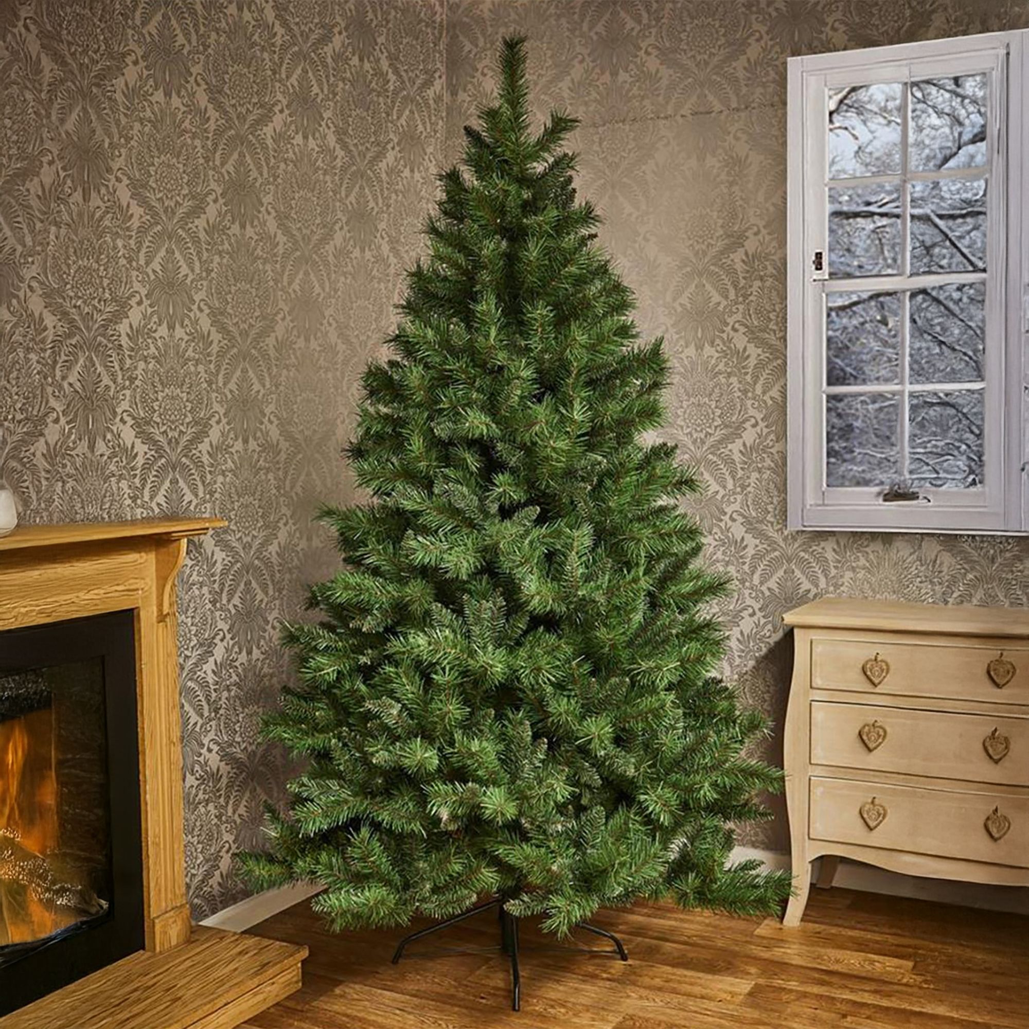 8ft Majestic Pine Green Hinged Full Artificial Christmas tree | DIY at B&Q