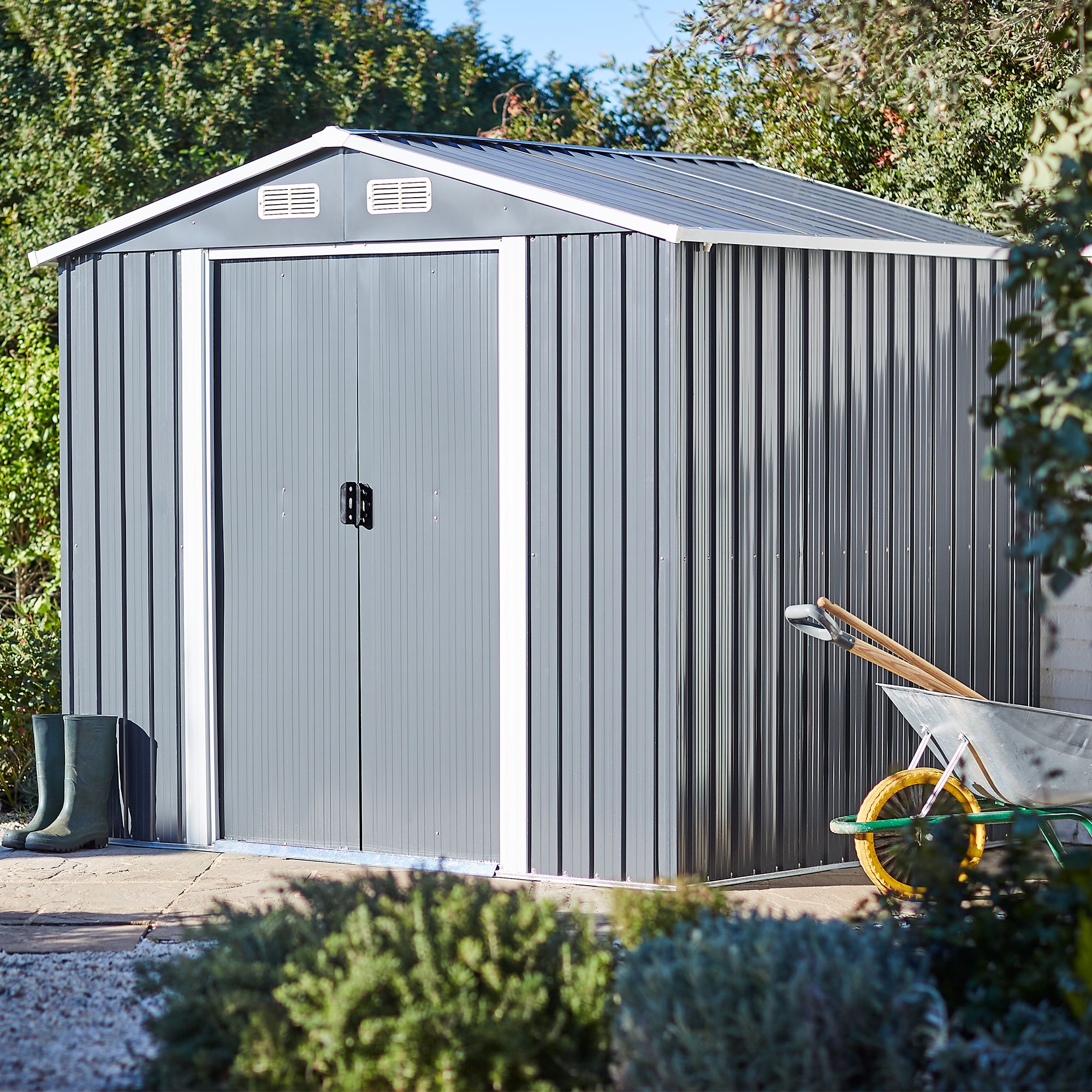 8x6 Apex Dark Grey Metal Shed | DIY At B&Q