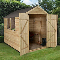 8x6 Apex Pressure treated Overlap Green Wooden Shed with floor (Base included)