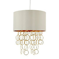 Abby Shade with hoops Ivory Antique brass effect Pendant ceiling light, (Dia)360mm