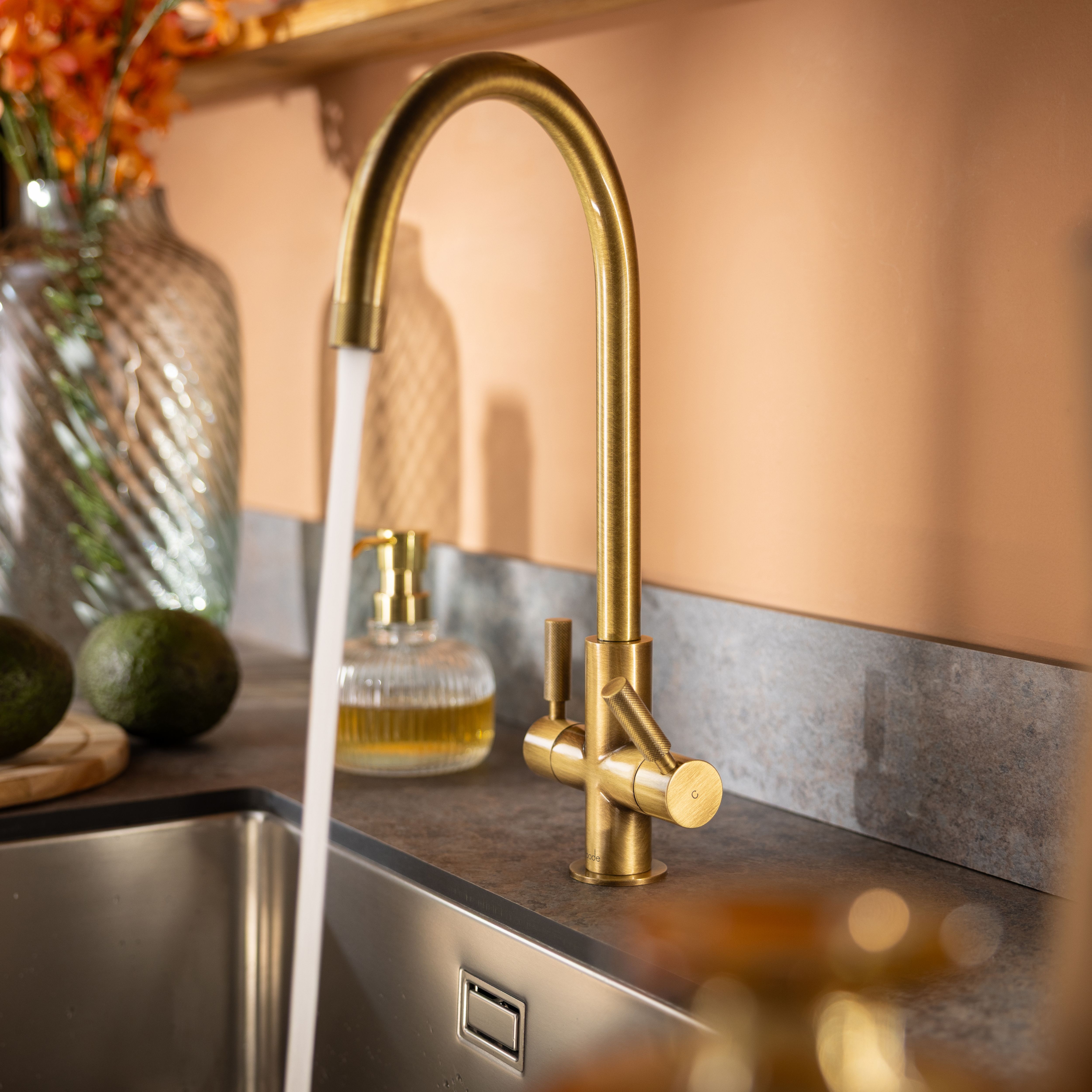Abode Knurle Antique brass effect Kitchen Mono mixer Tap