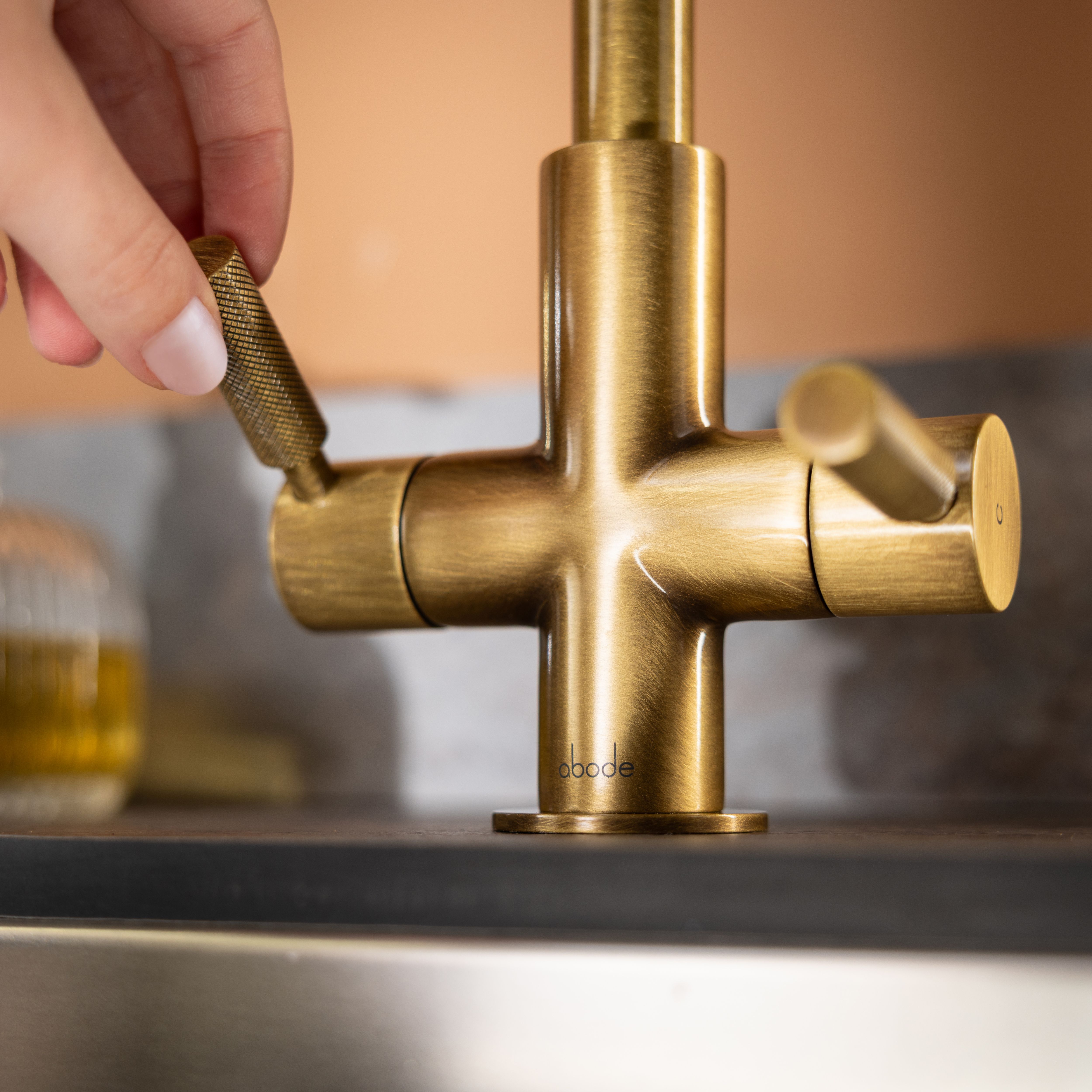Abode Knurle Antique brass effect Kitchen Mono mixer Tap