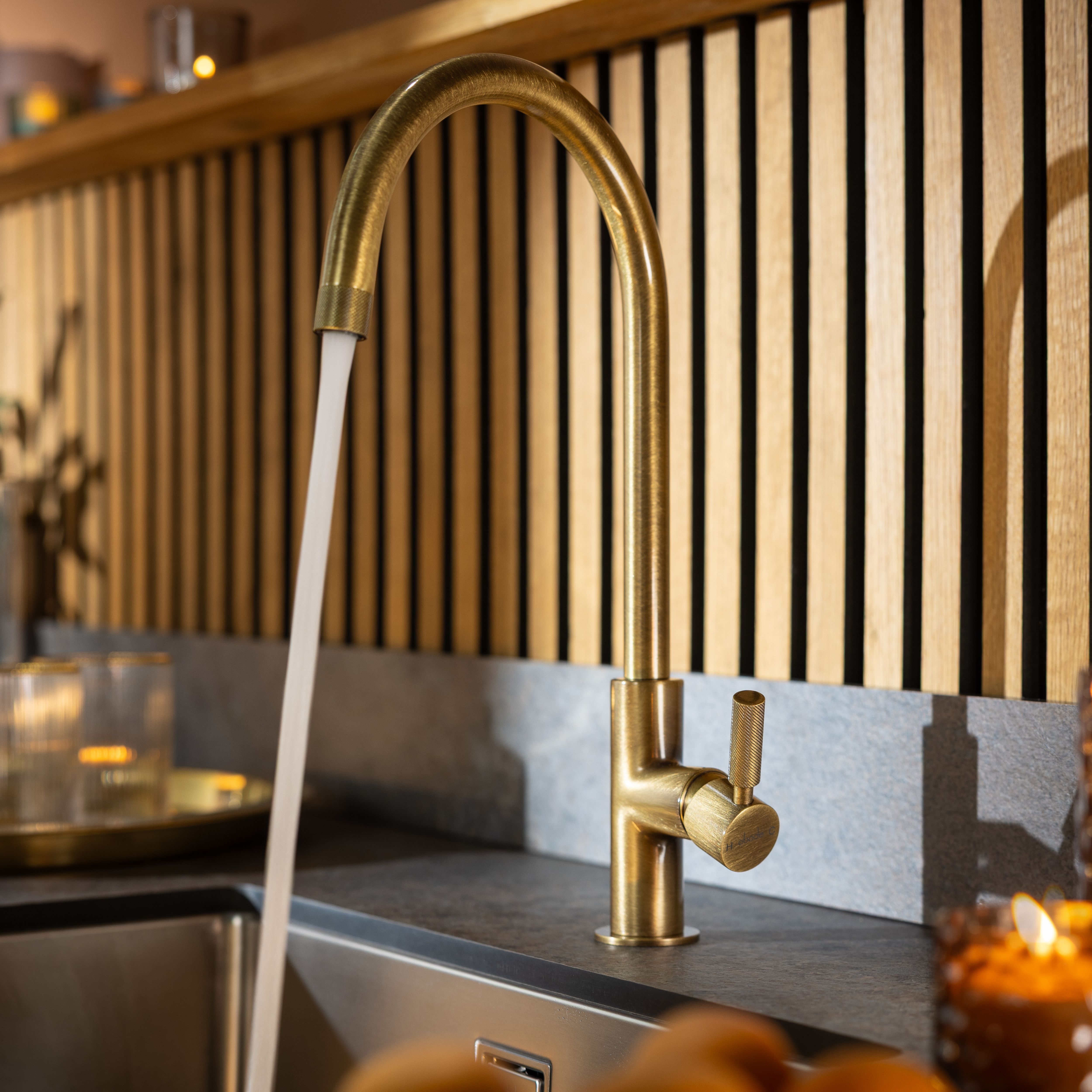 Abode Knurle Antique brass effect Kitchen Side lever Tap