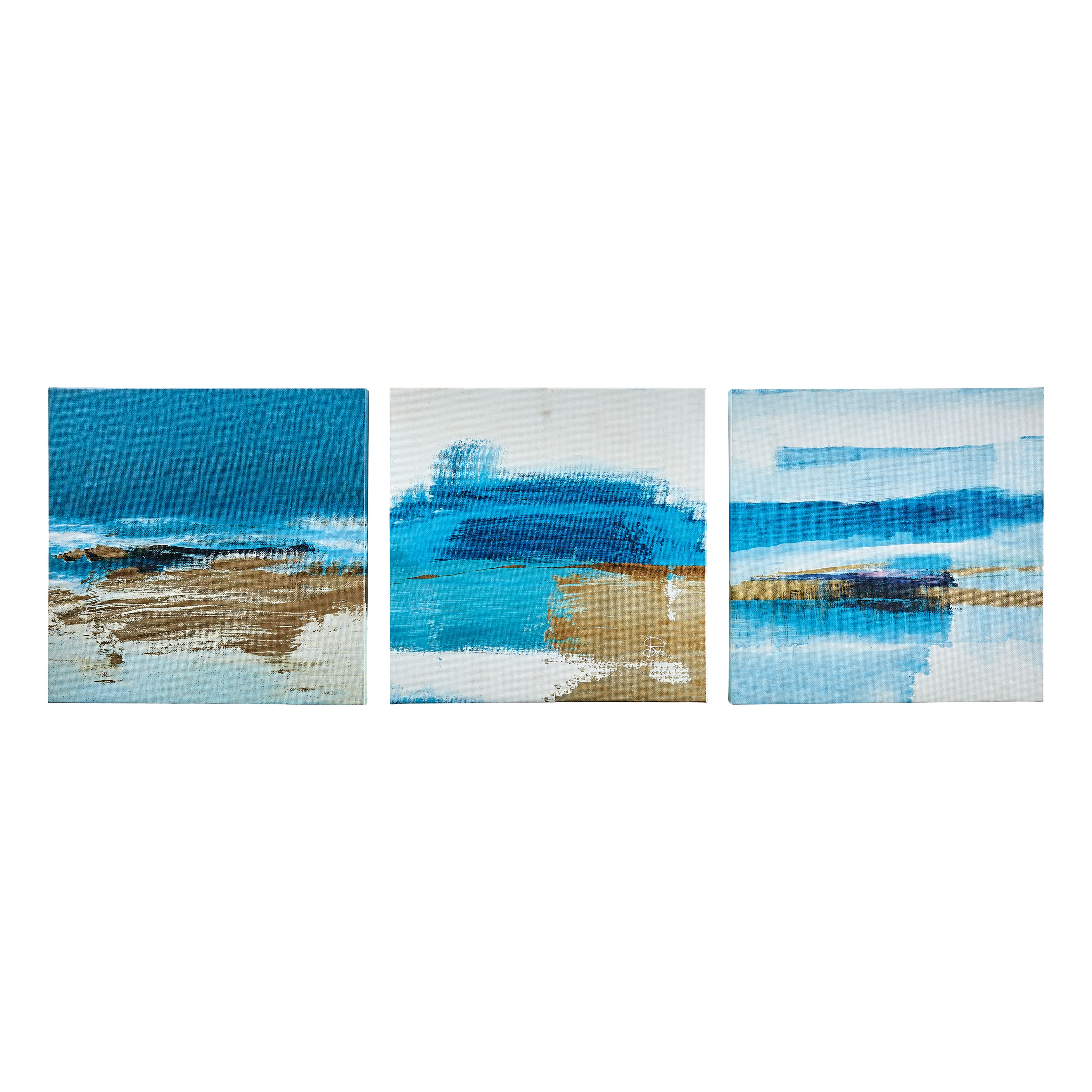 Abstract Blue & gold Canvas art, Set of 3 (H)30cm x (W)90cm DIY at B&Q