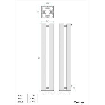 Accuro Korle Quattro Stainless steel Vertical Designer Radiator, (W)270mm x (H)1510mm