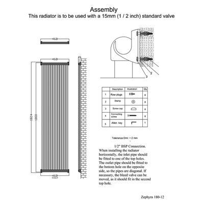Accuro Korle Zephyra Vertical Designer Radiator, (W)468mm x (H)1800mm