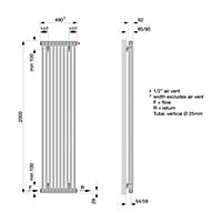 Acova 2 Column Radiator, White (W)490mm (H)2000mm