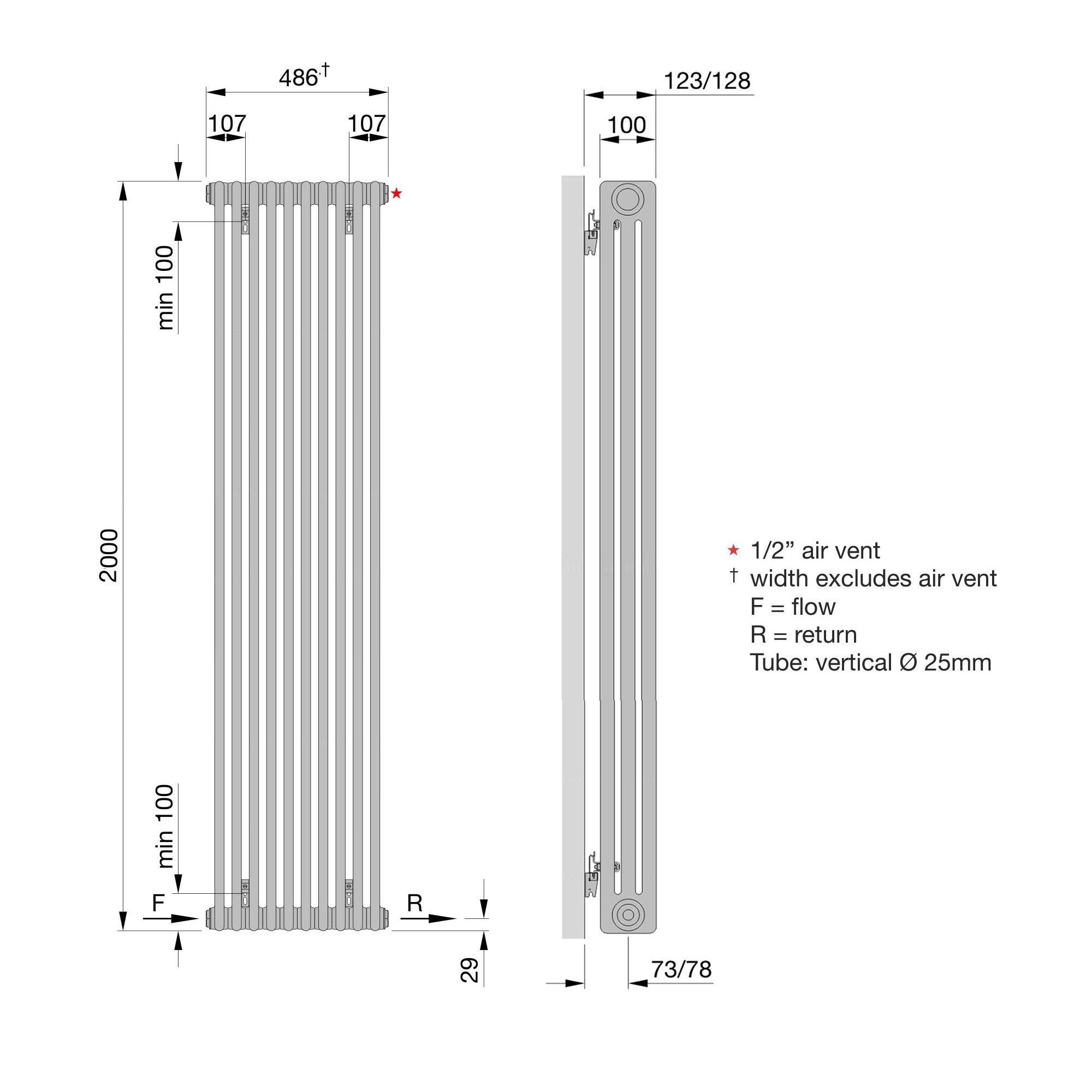 Acova Classic White 3 Column Radiator, (W)486mm x (H)2000mm