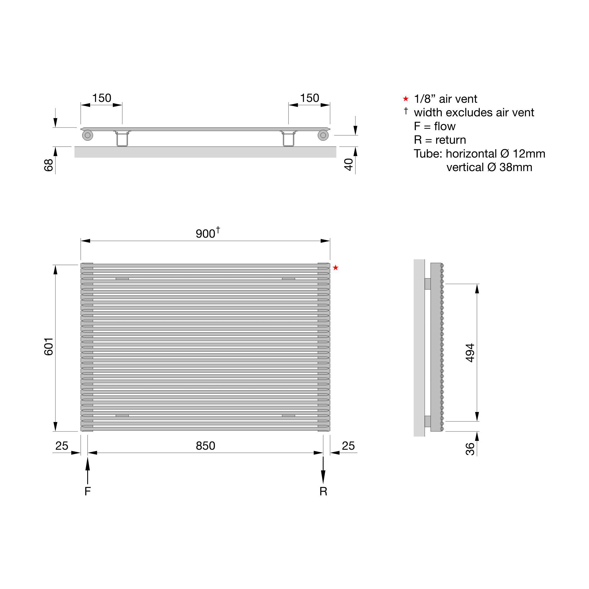 Acova Striane White Horizontal Designer Radiator, (W)900mm x (H)608mm
