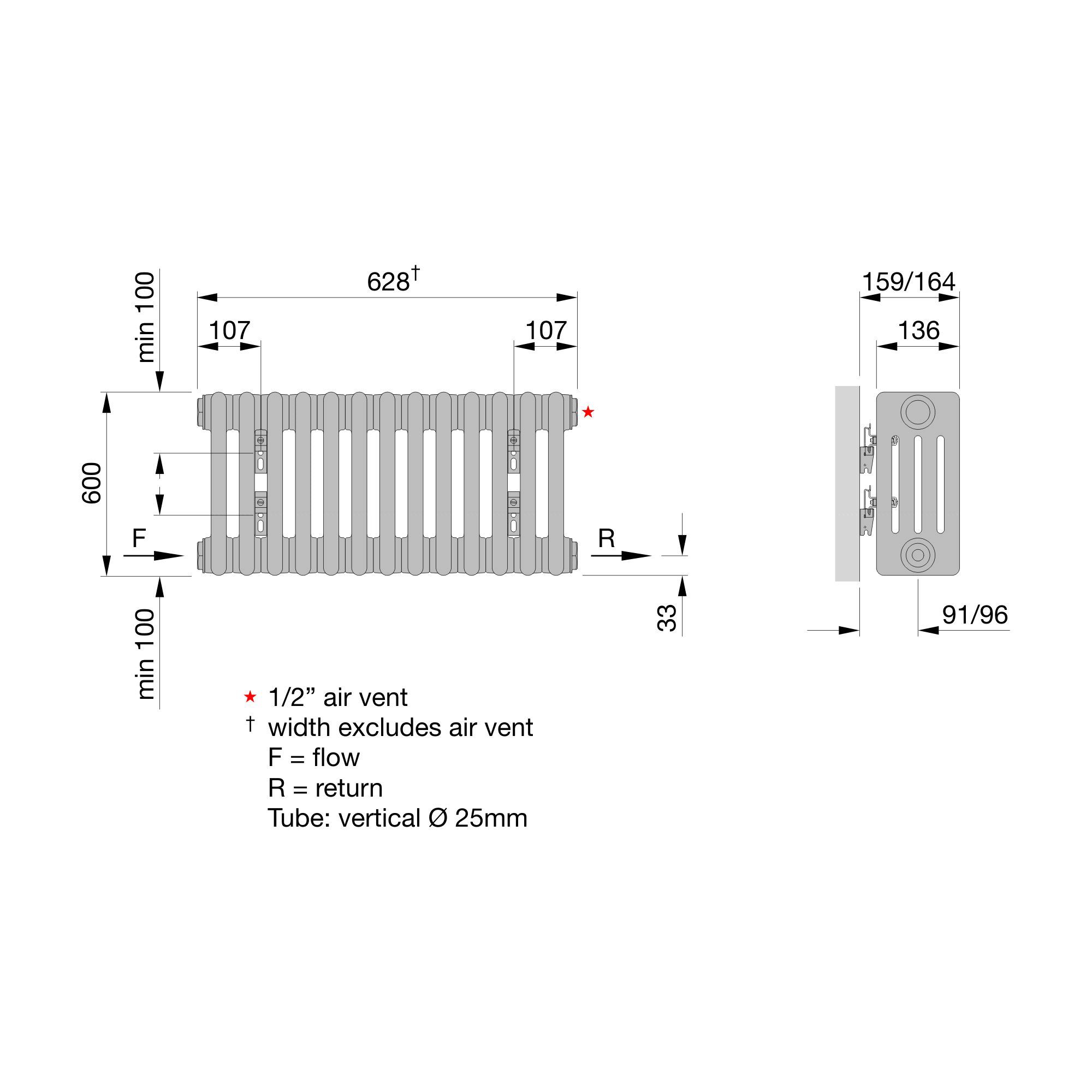 Acova White 4 Column Radiator, (W)628mm x (H)300mm