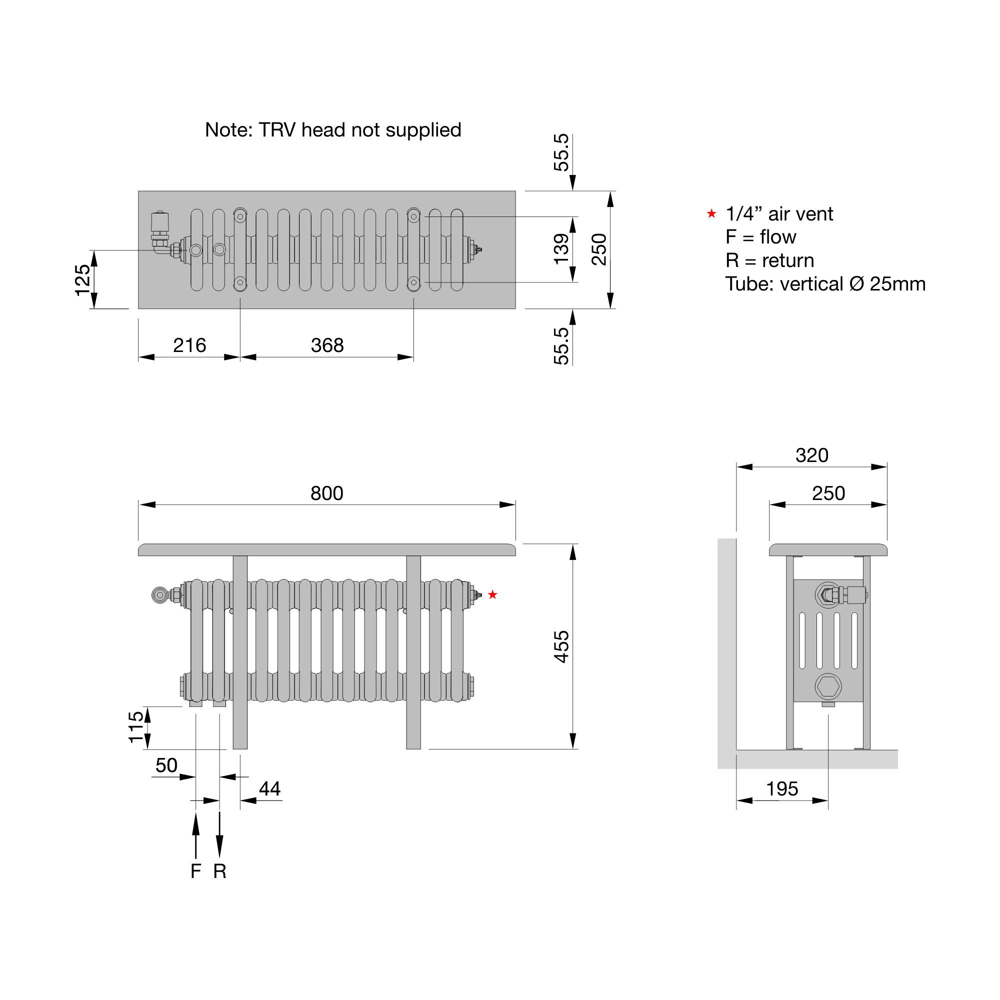 Acova White 4 Column Radiator, (W)800mm x (H)455mm