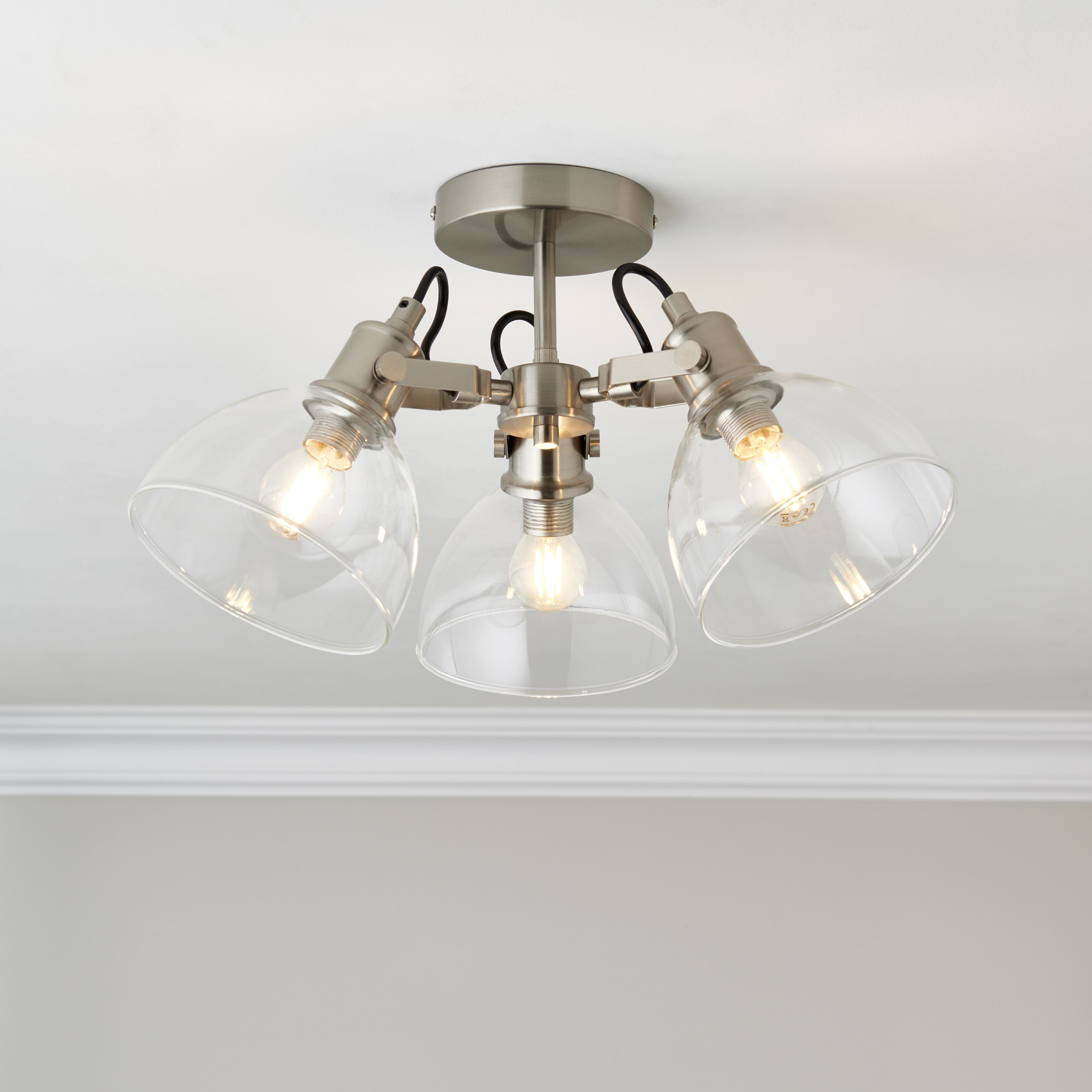 Acrobat Glass & steel Nickel effect 3 Lamp LED Ceiling light | DIY at B&Q