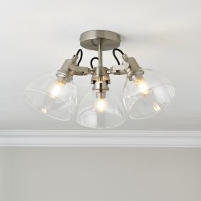 Acrobat Glass & steel Nickel effect 3 Lamp LED Ceiling light