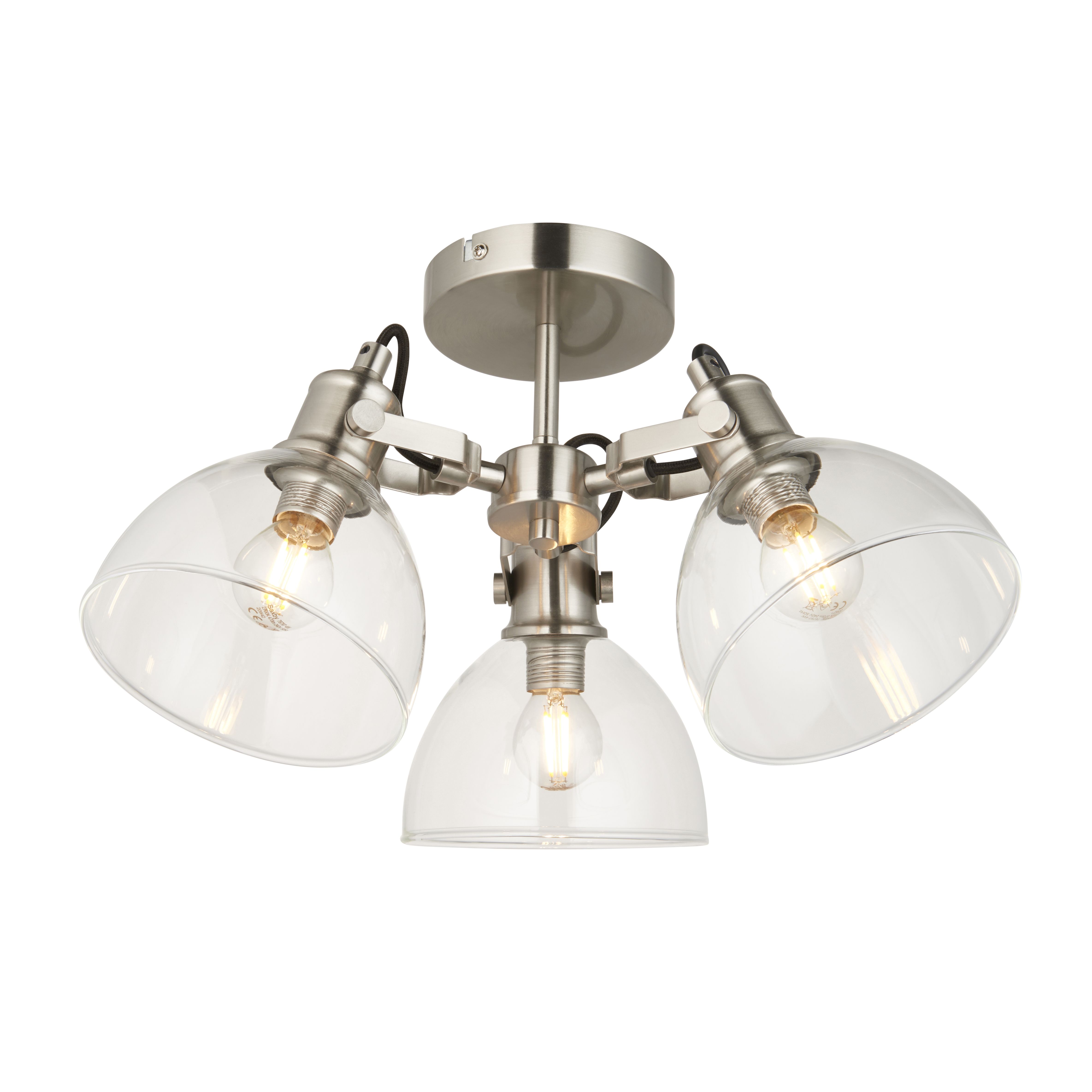 Acrobat Glass & steel Nickel effect 3 Lamp LED Ceiling light
