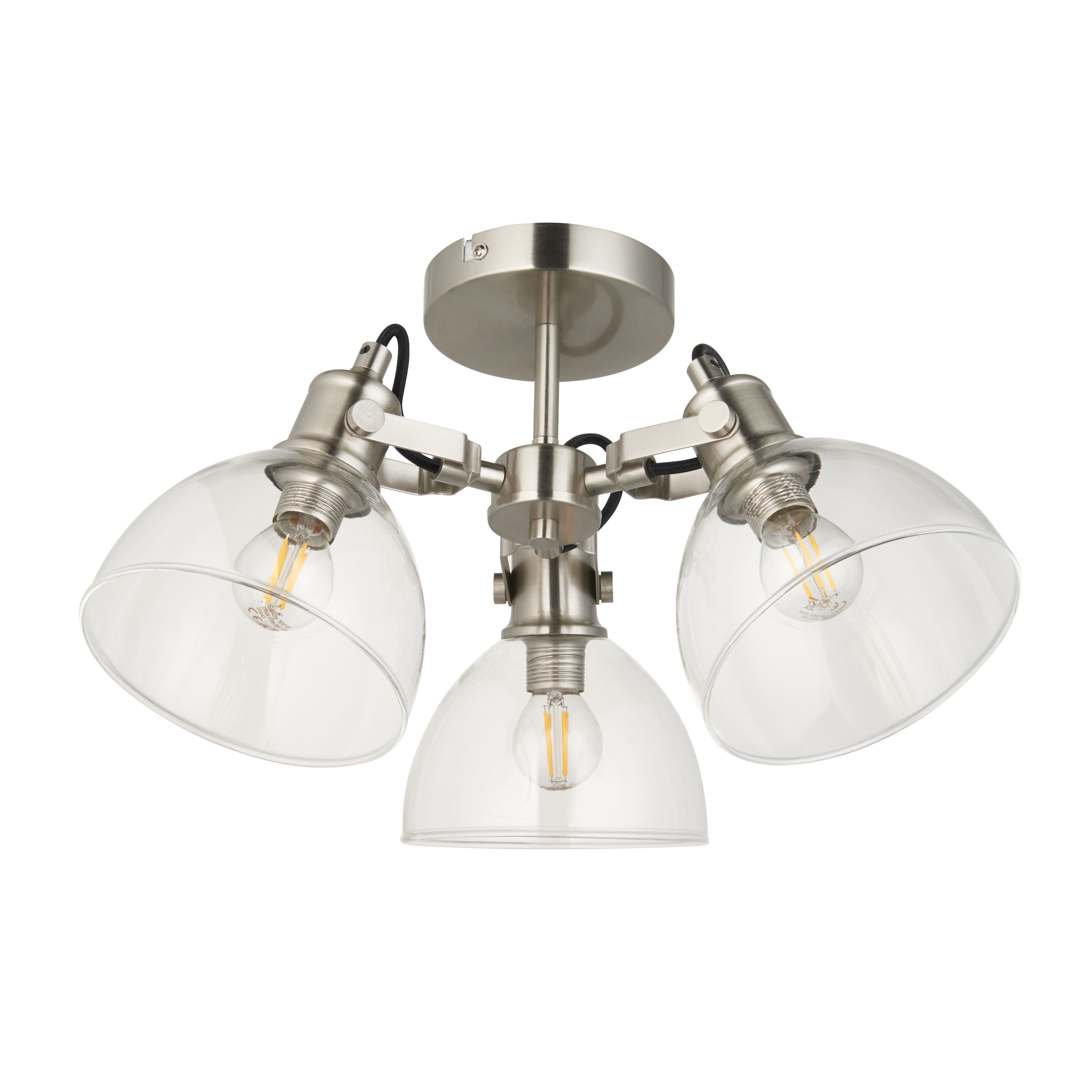 Acrobat Glass & steel Nickel effect 3 Lamp LED Ceiling light