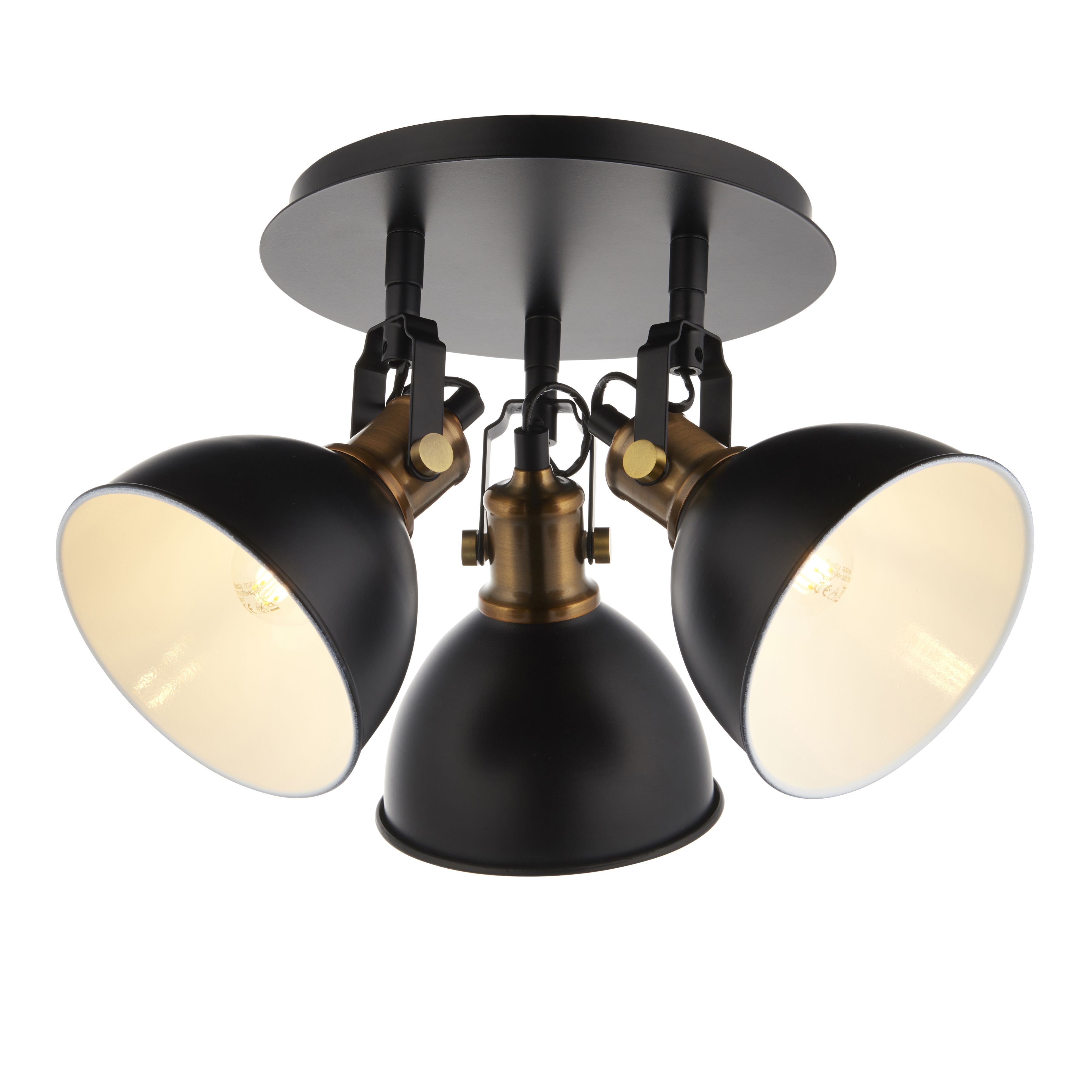 Acrobat Industrial Matt Black Gold effect 3 Light Spotlight