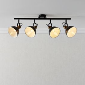 Acrobat Matt Black Gold effect 4 Light Spotlight bar