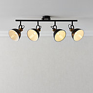 Acrobat Matt Black Gold effect Mains-powered 4 lamp Spotlight bar