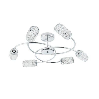 Adela Glass beads Brushed Glass & metal clear Chrome effect 6 Lamp Ceiling light