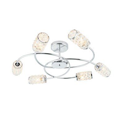 Adela Glass beads Brushed Glass & metal clear Chrome effect 6 Lamp Ceiling light